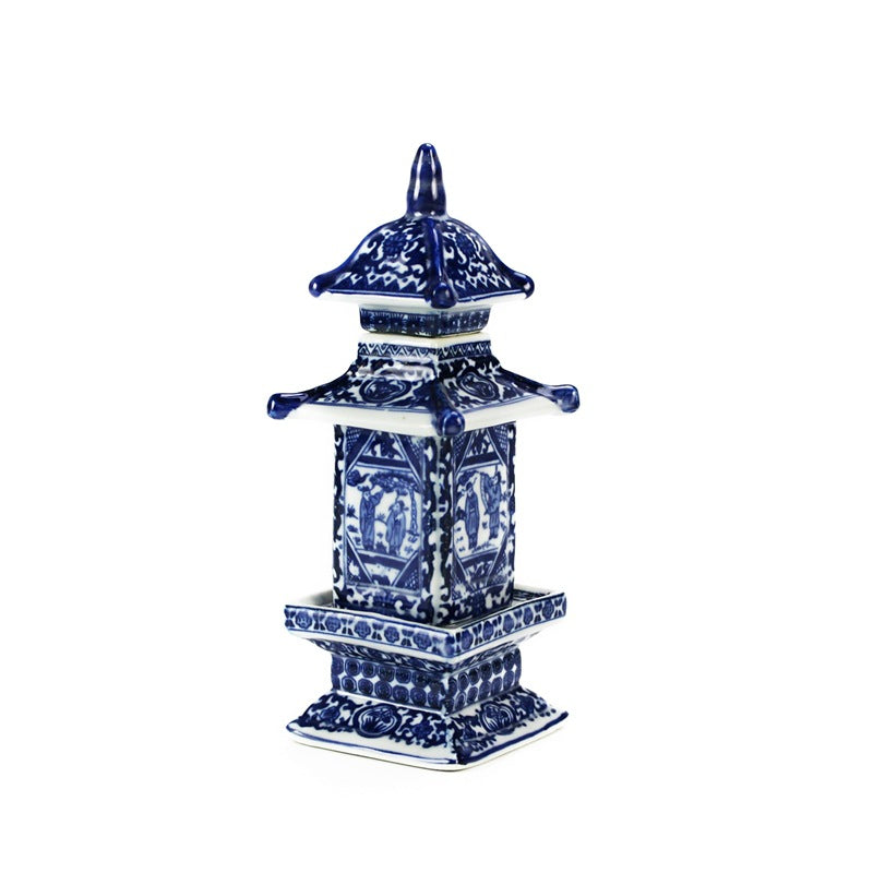 Blue & White Ceramic Pagoda With Lid