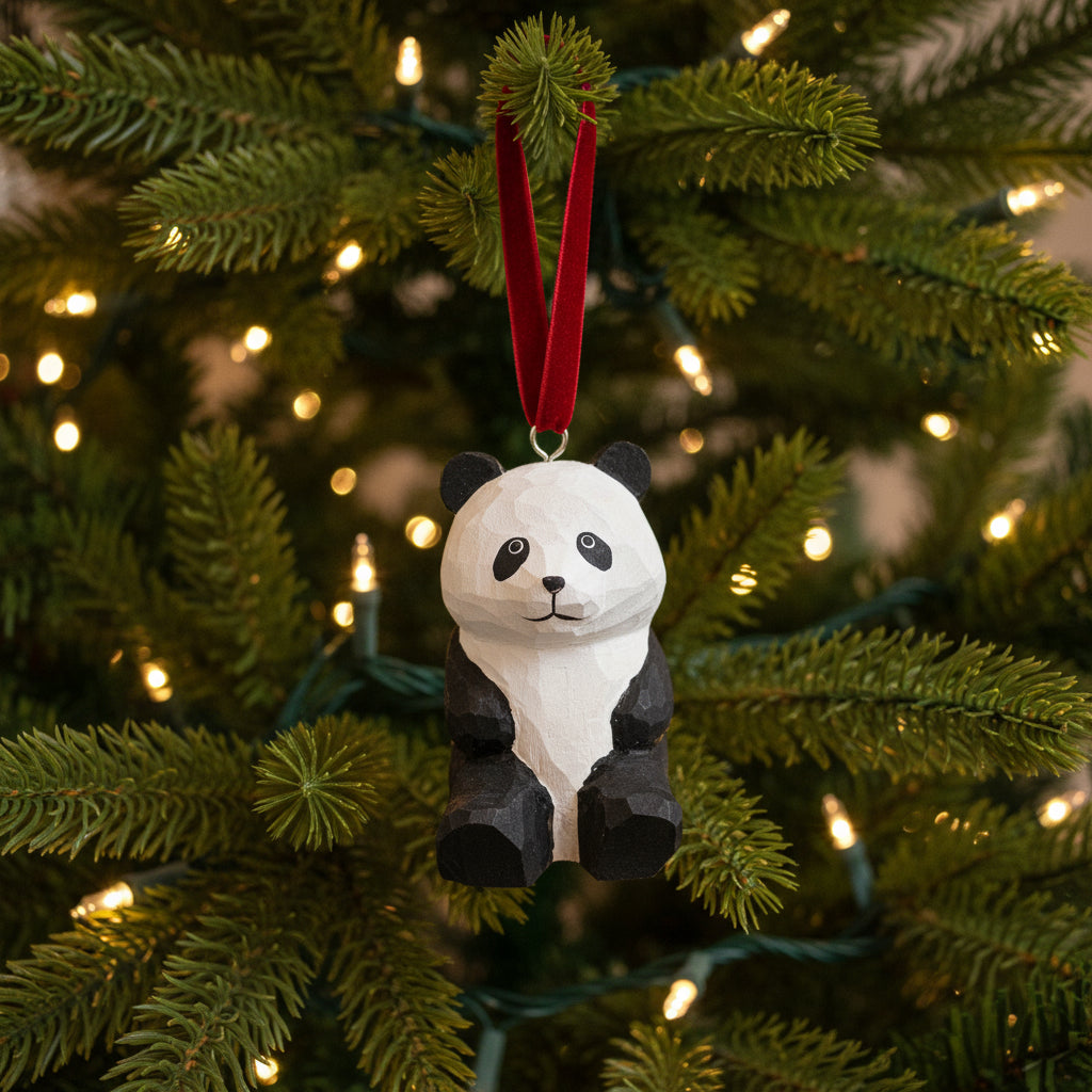 Panda Hand Carved Wooden Ornament