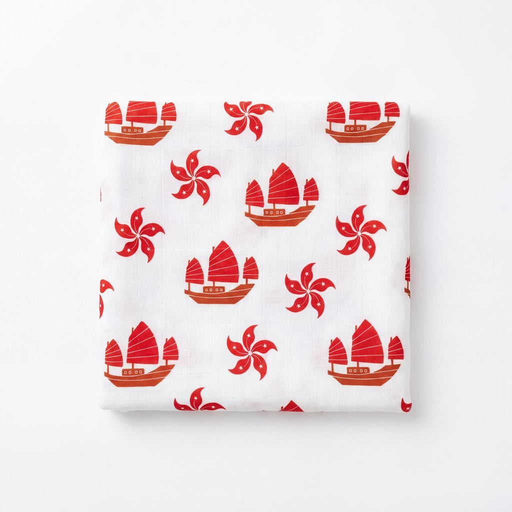 Hong Kong Swaddle Blanket - Junk & Bauhinia