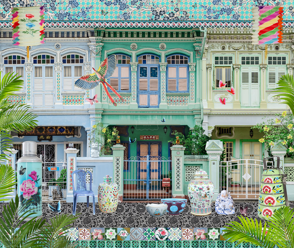 Shophouse Trio in Emerald Greens & Blues Artwork