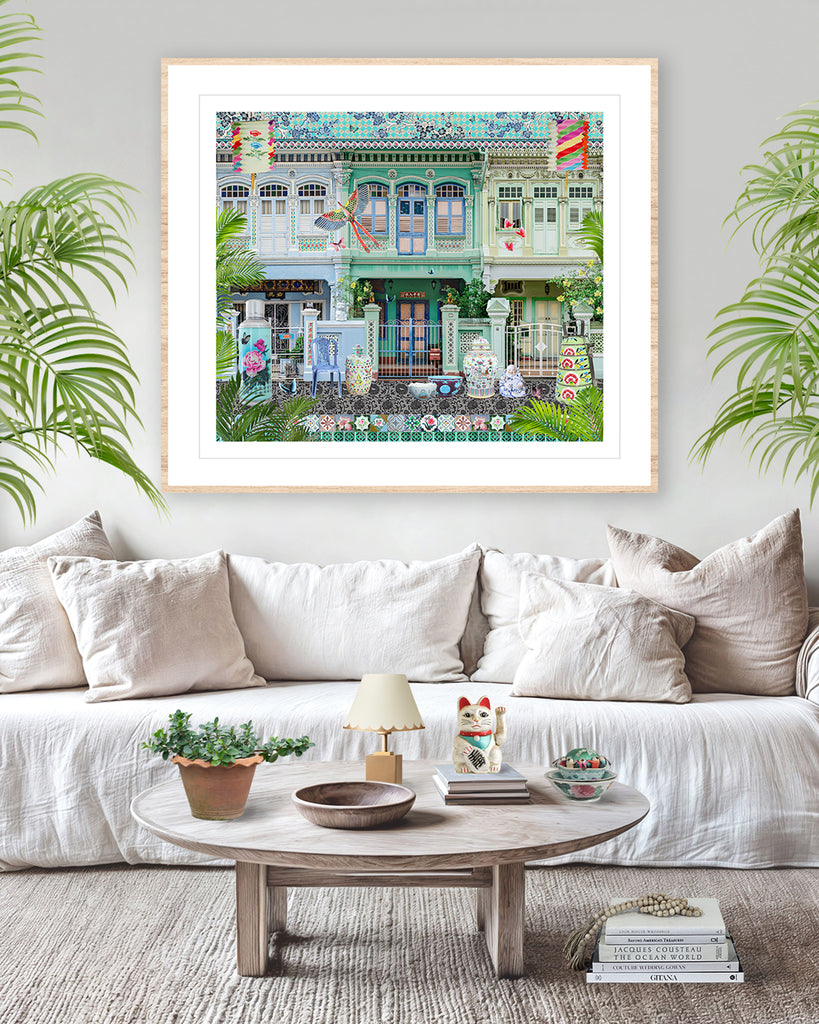 Shophouse Trio in Emerald Greens & Blues Artwork