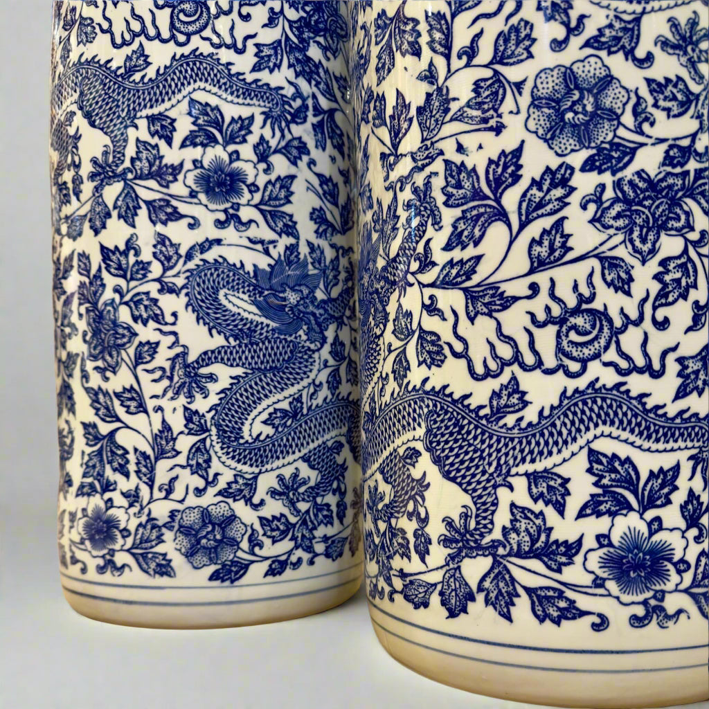 Blue & White Chinoiserie Dragon Umbrella Stand