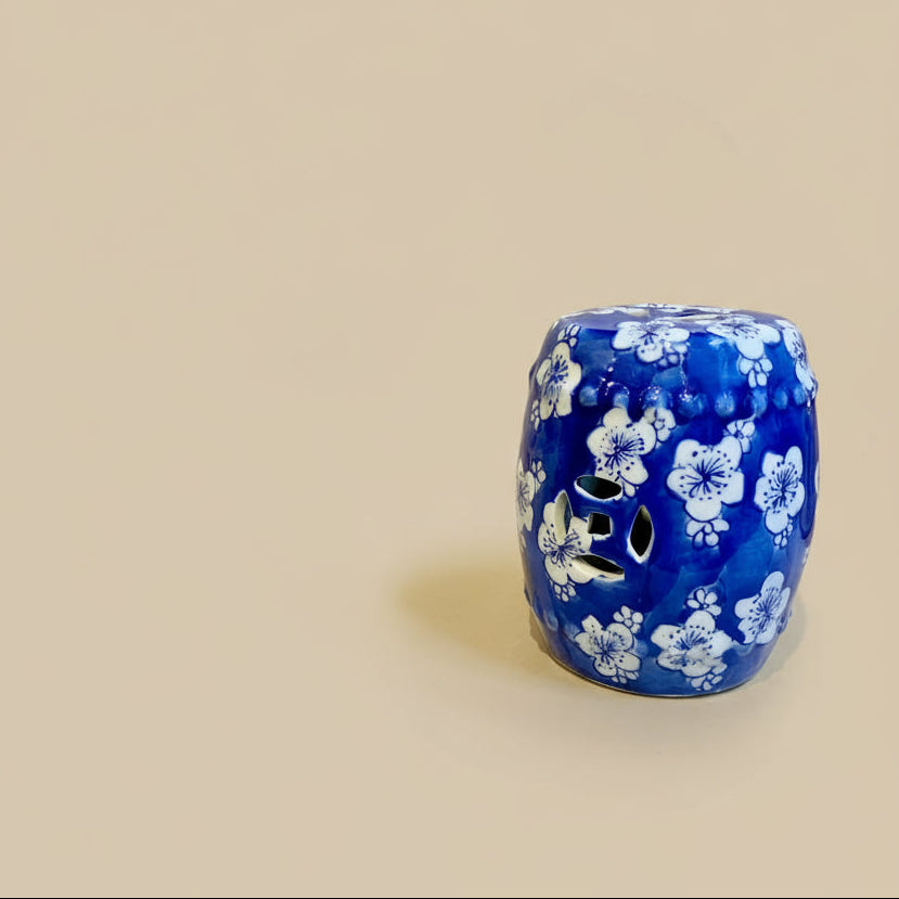 Blue & White Floral Miniature Ceramic Stool
