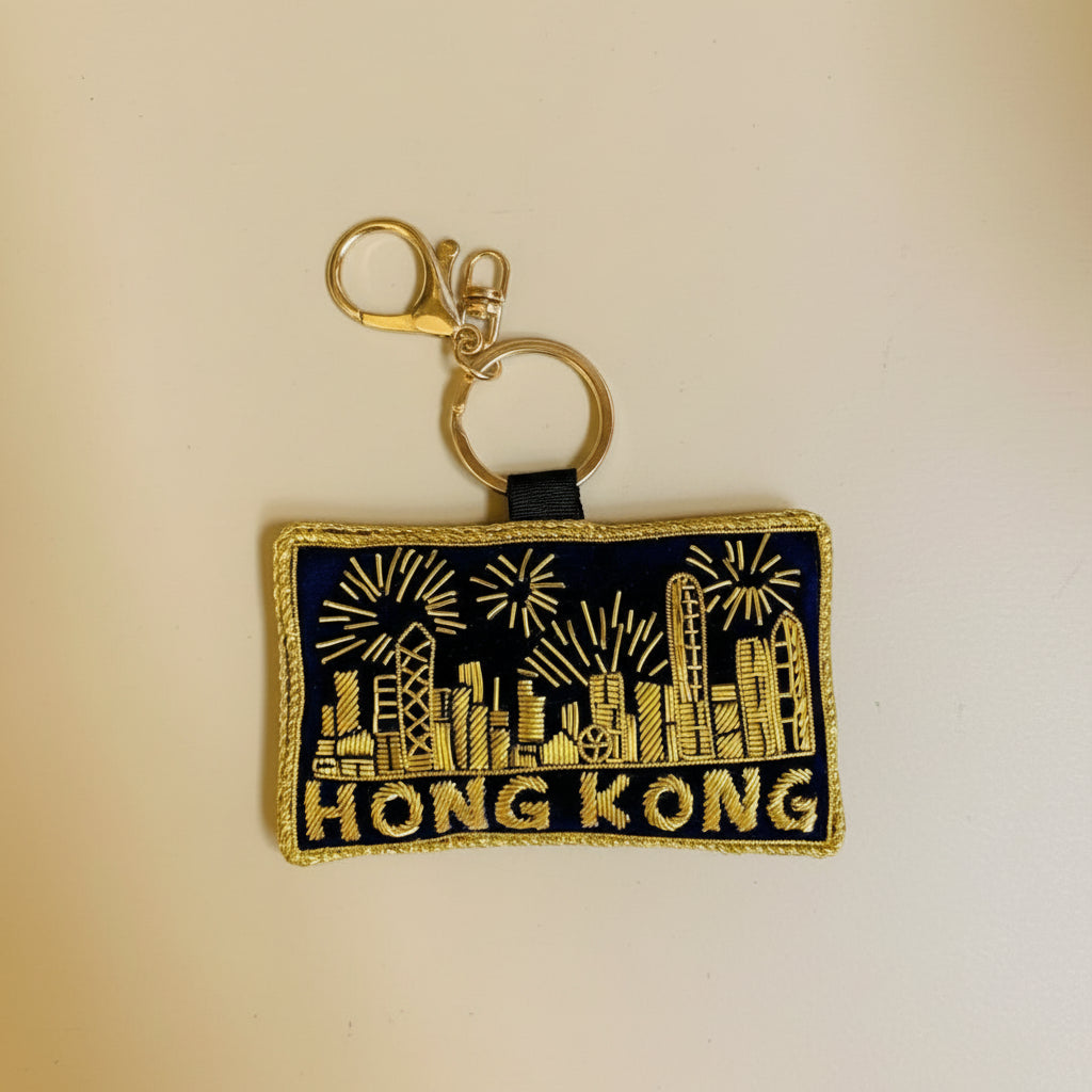 EMBROIDERED Bag Charm : Hong Kong Skyline Fireworks