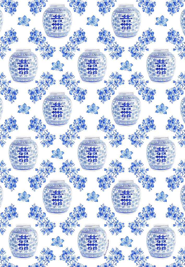 Pattern of blue floral ginger jar tea towel hong kong