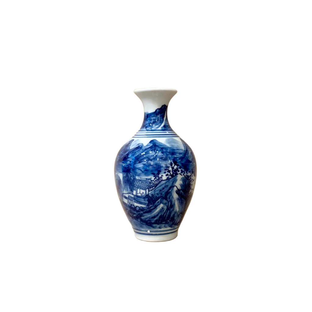 Chinoiserie Blue & White Mini Ceramic Vase
