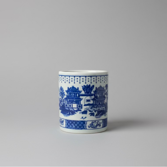 Blue & White Ceramic Cylinder Jar with Candle - Thorn and Burrow
