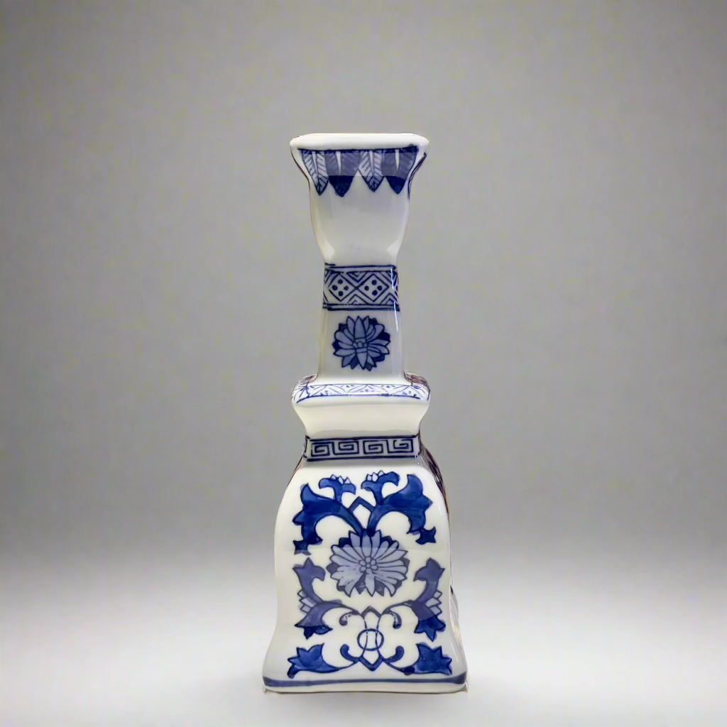 Blue & White Ceramic Candleholder - Thorn and Burrow