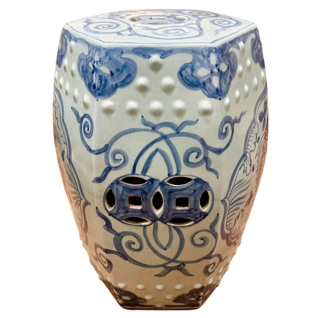 Chinoiserie Blue Cloud Ceramic Stool