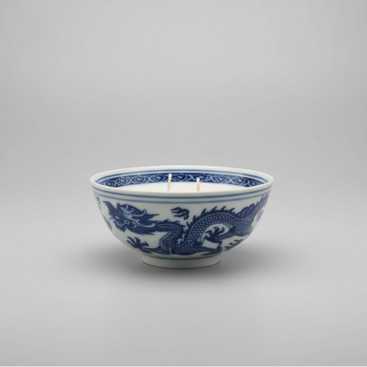 Blue & White Chinese Rice Bowl with Candle