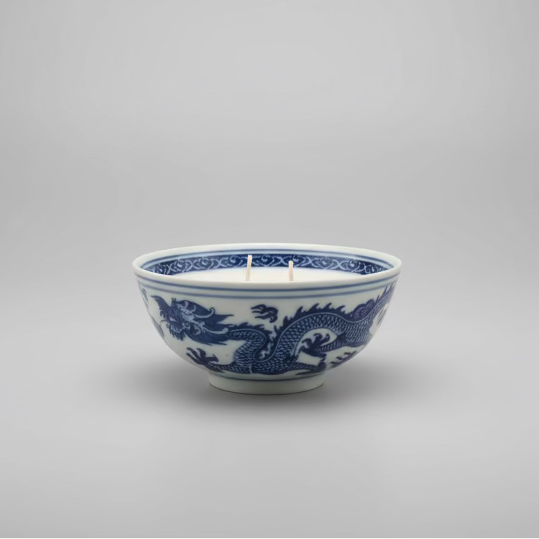 Blue & White Chinese Rice Bowl with Candle