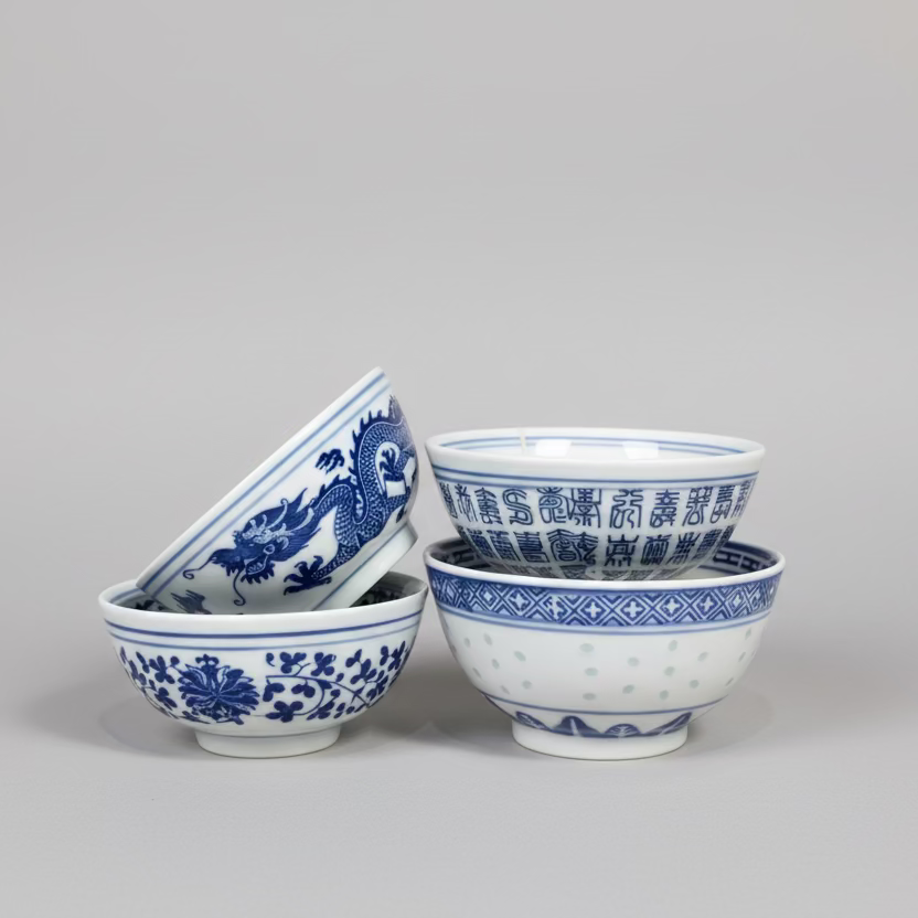 Blue & White Chinese Rice Bowl with Candle