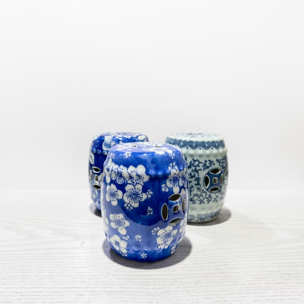 Blue & White Miniature Ceramic Stool