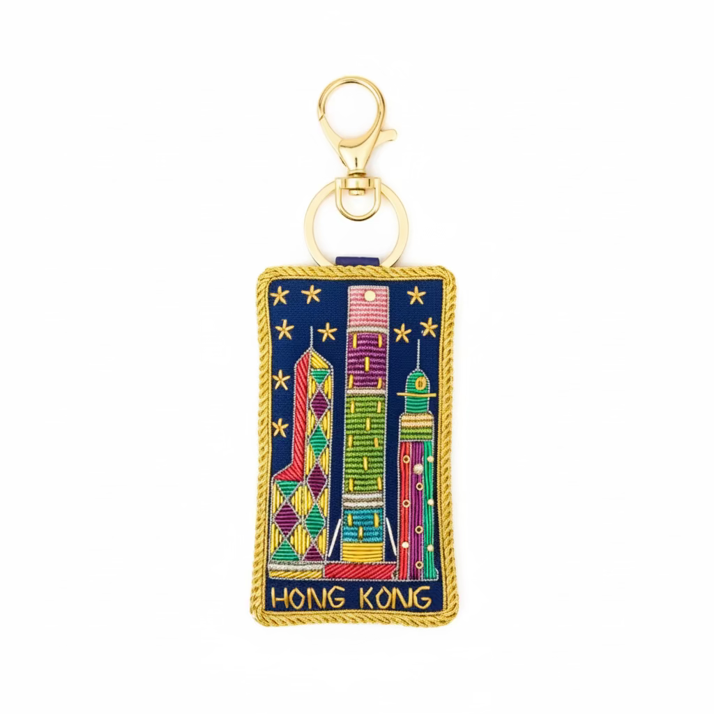 EMBROIDERED Bag Charm : Hong Kong Neon Skyline