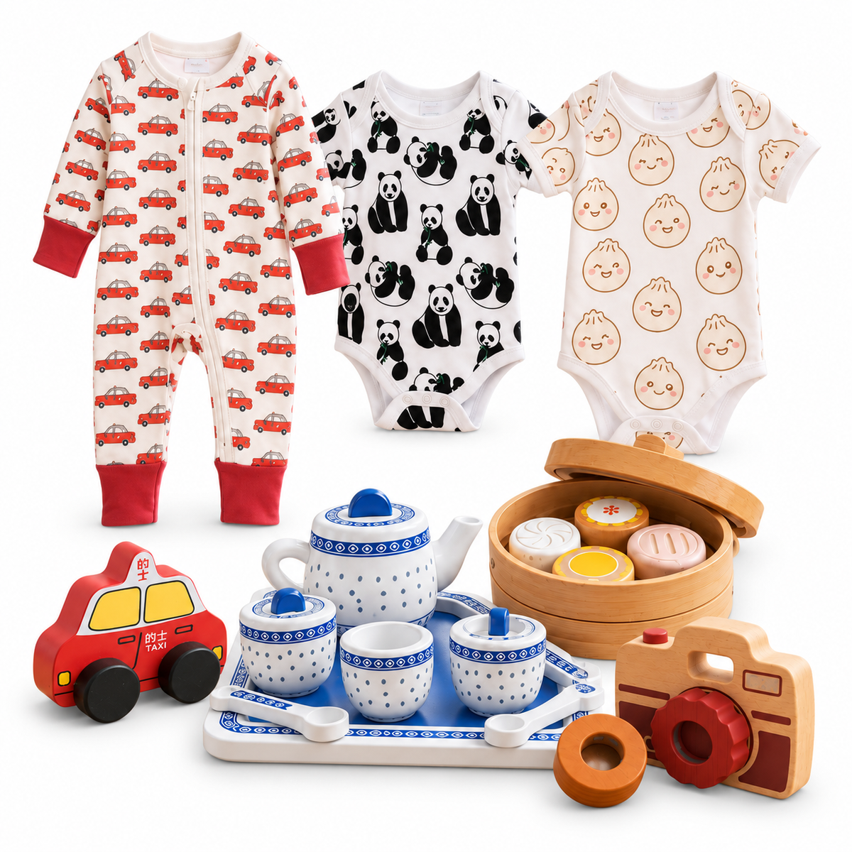 kids product collage on white