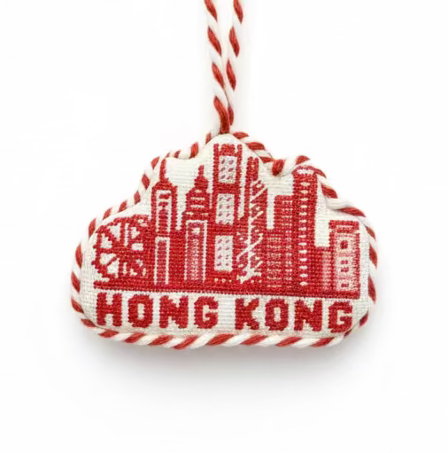 Hong Kong Skyline Candy Cane Needlepoint Ornament
