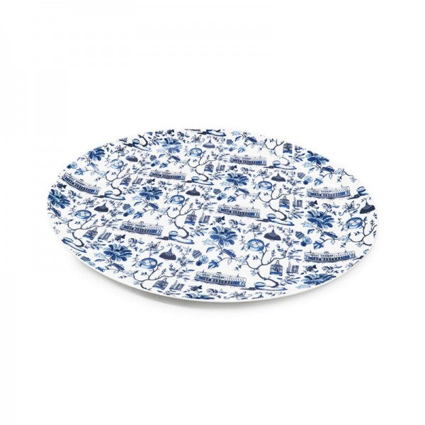 HK Toile Oval Platter - Blue