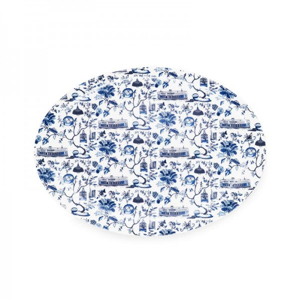 HK Toile Oval Platter - Blue
