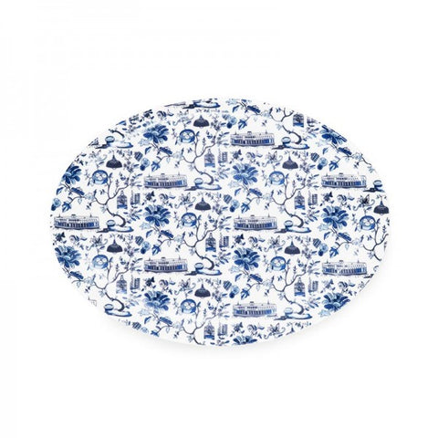 HK Toile Oval Platter - Blue