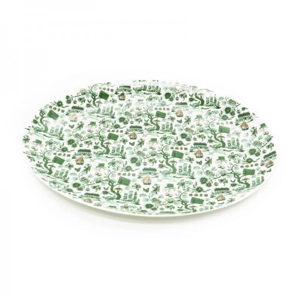 New HK Toile Oval Platter - Green & Gold