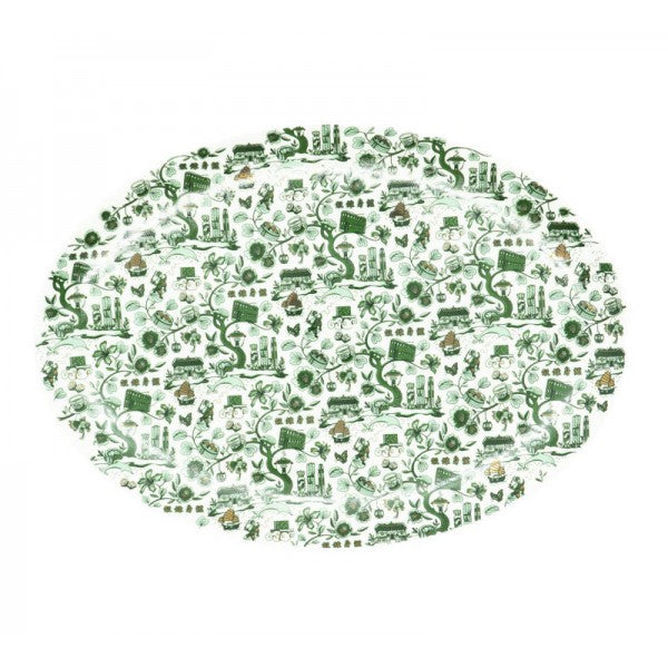 New HK Toile Oval Platter - Green & Gold