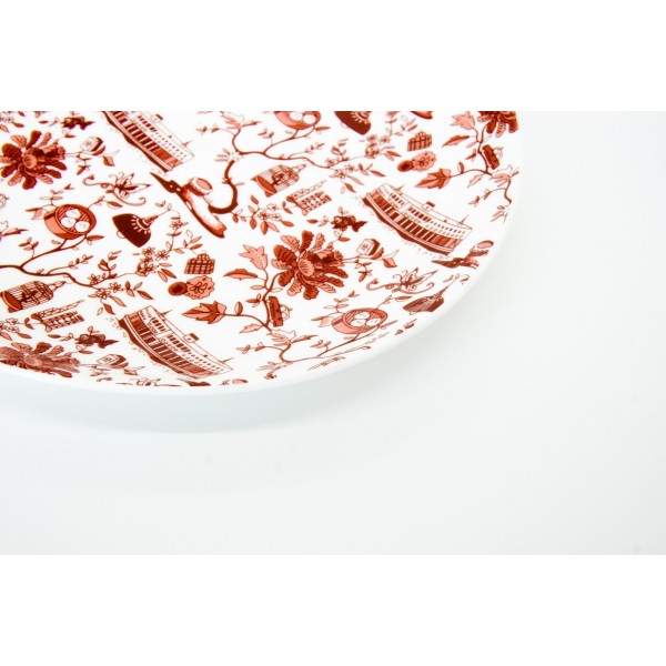 HK Toile Oval Platter - Red