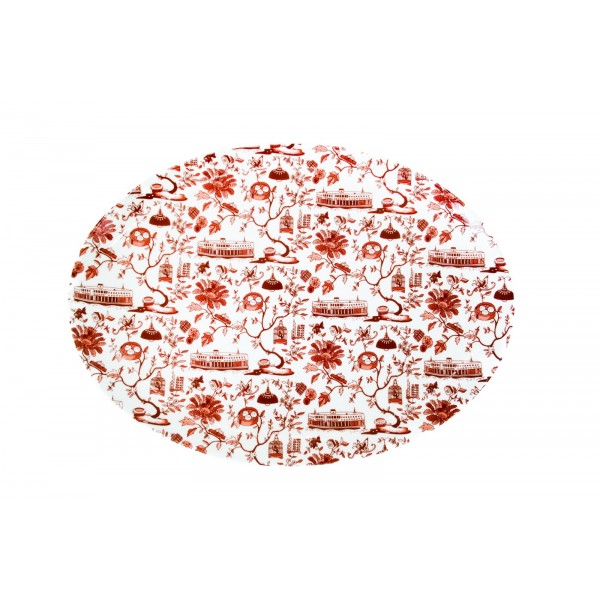 HK Toile Oval Platter - Red