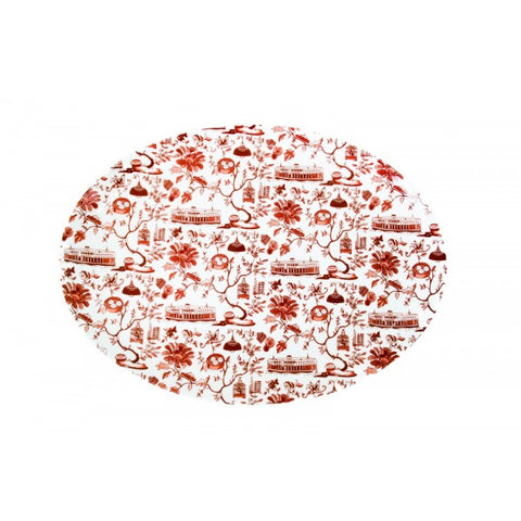 HK Toile Oval Platter - Red