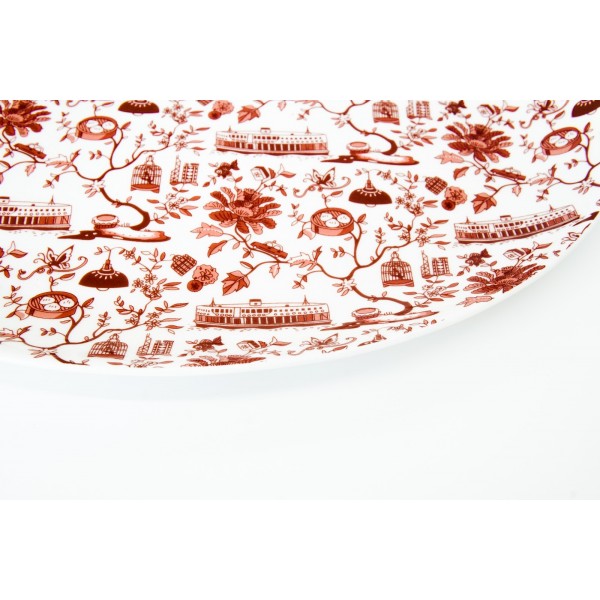 HK Toile Oval Platter - Red