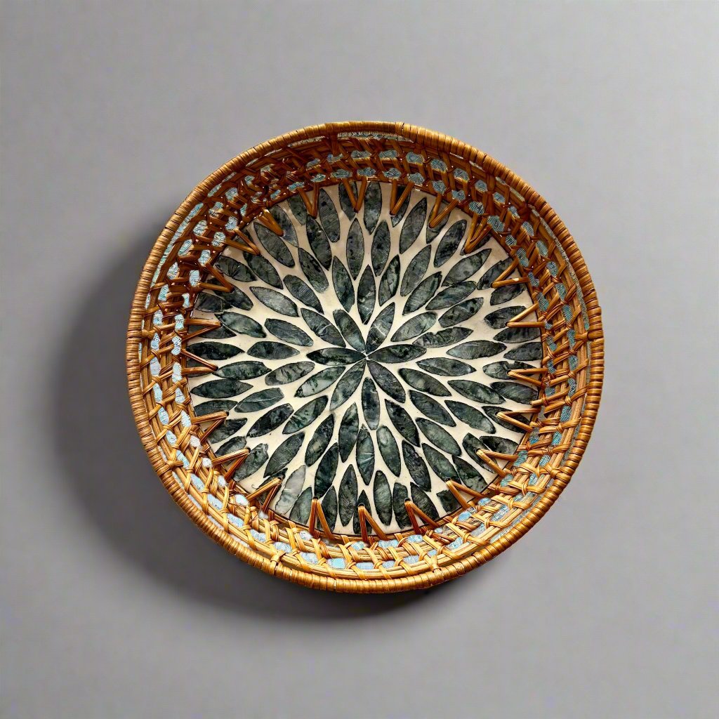 Woven Rattan and Capiz Shell Tray