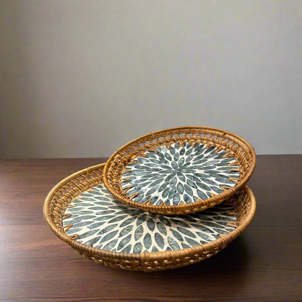 Woven Rattan and Capiz Shell Tray