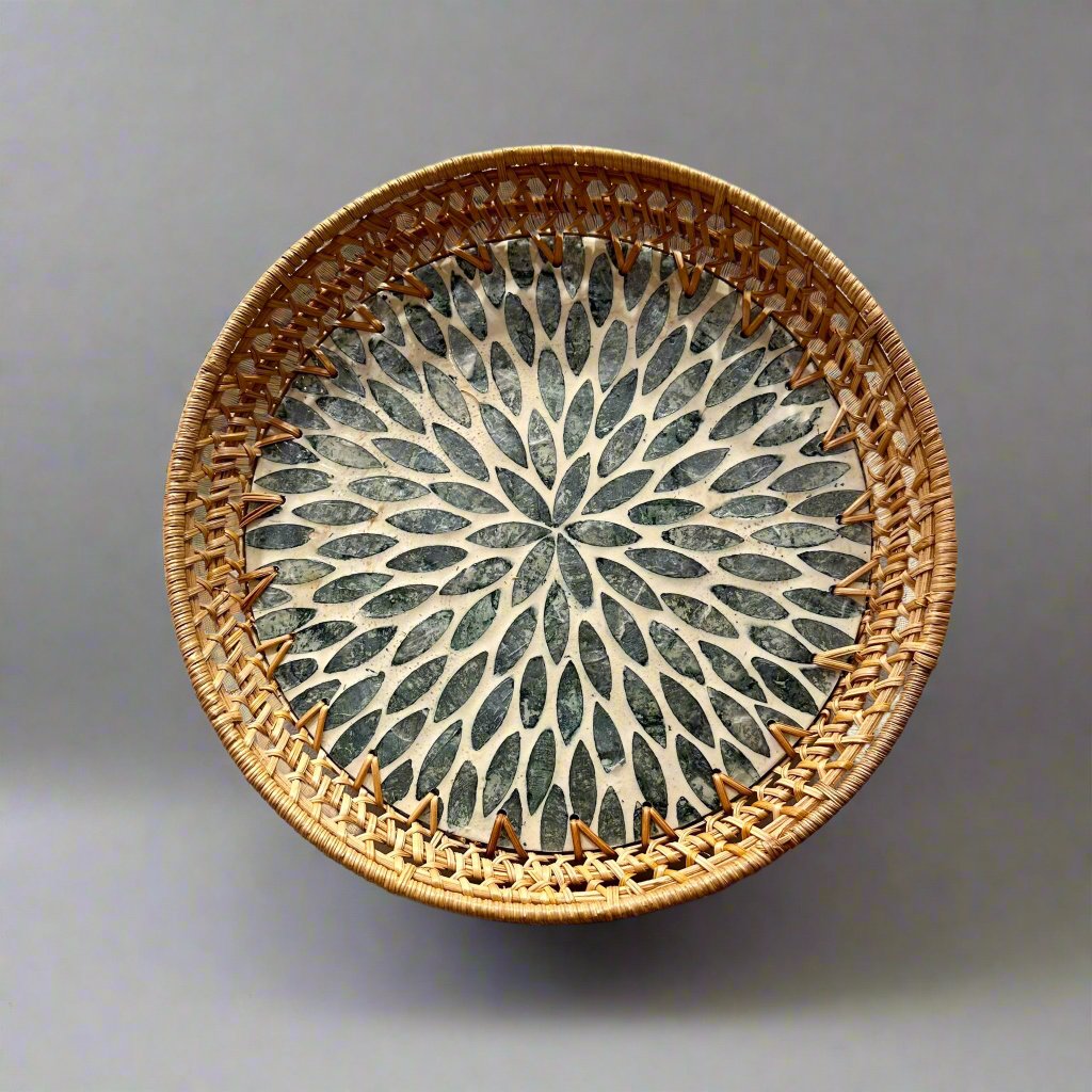 Woven Rattan and Capiz Shell Tray