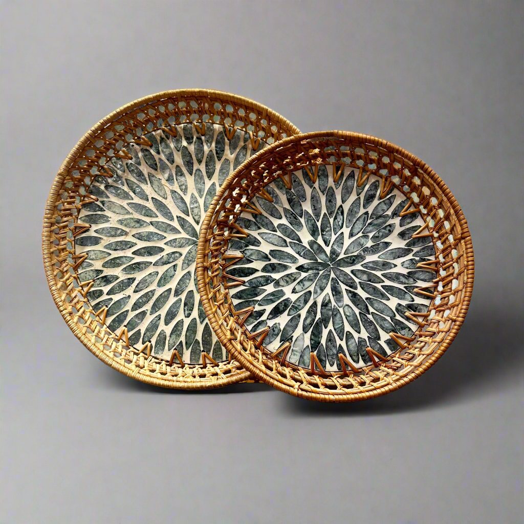 Woven Rattan and Capiz Shell Tray