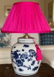 Magenta Silk Dupion Gathered Lamp Shade - The Ginger Jar Lamp Co.