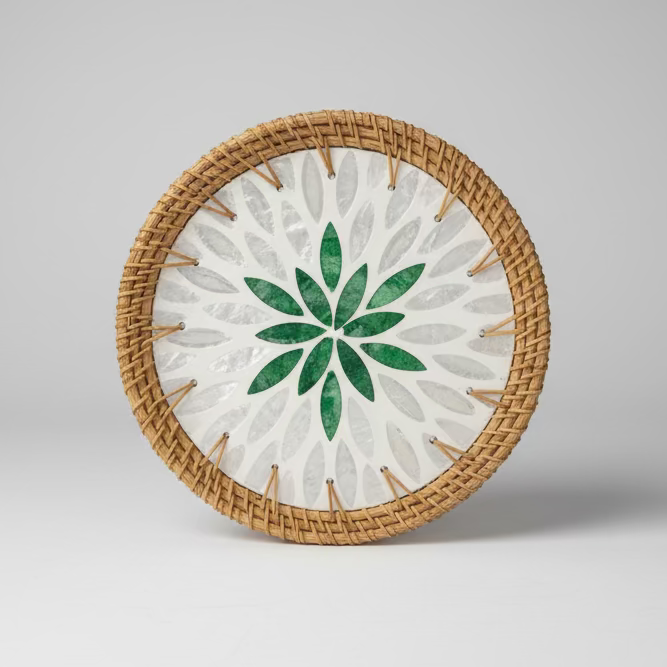 Woven Rattan and Ceramic Trivets Collection - Thorn and Burrow