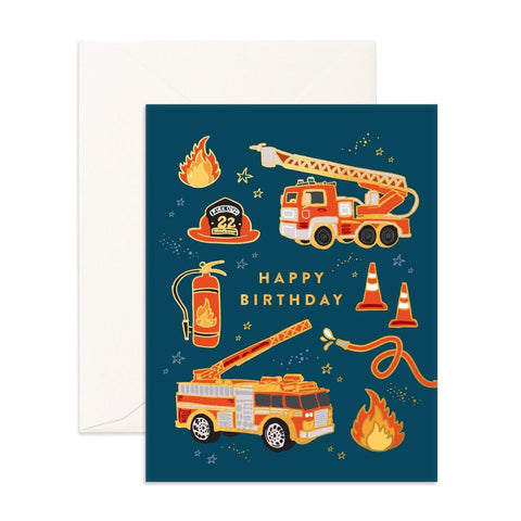 " Birthday Fire Trucks " Greeting Card