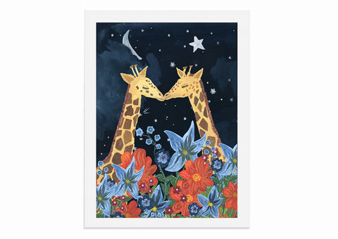 Giraffes In The Moonlight Art Print