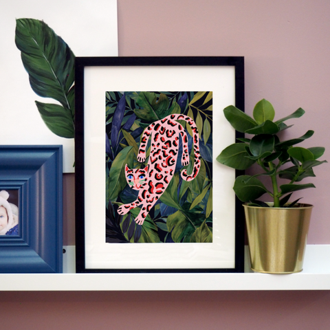 " Tropical Pink Leopard " - Art Print