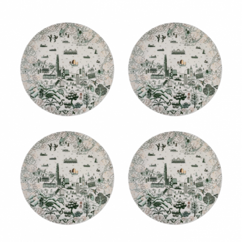 HK Willow 8" Starter Plates (Set of 4) - Green & Gold