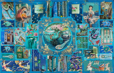 Chinoiserie In Teal & Peacock Blue Limited Edition Artwork
