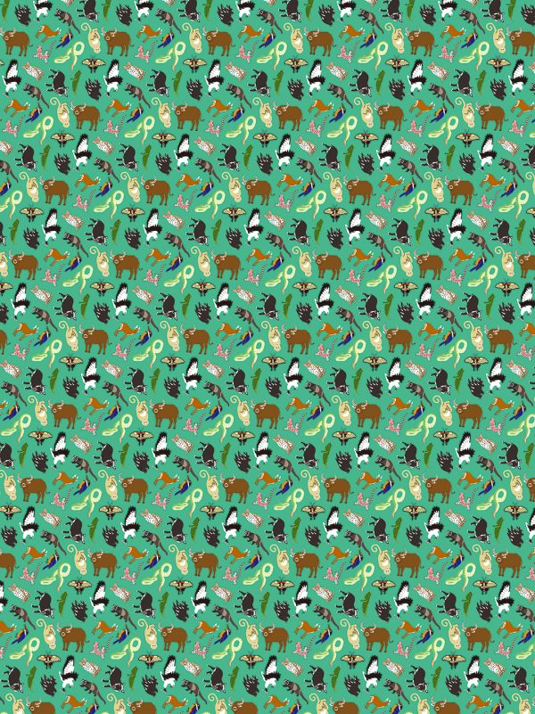 " HK Wildlife " Green / Pink Wrapping Paper