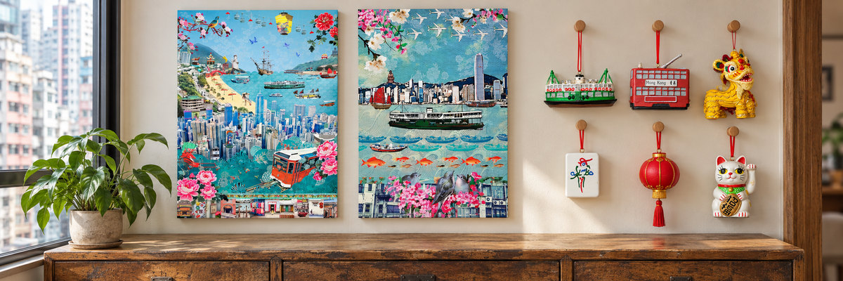 Hong Kong artwork and a fuller group of decorative keepsakes