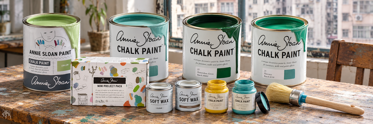 A fuller Annie Sloan paint and project essentials display