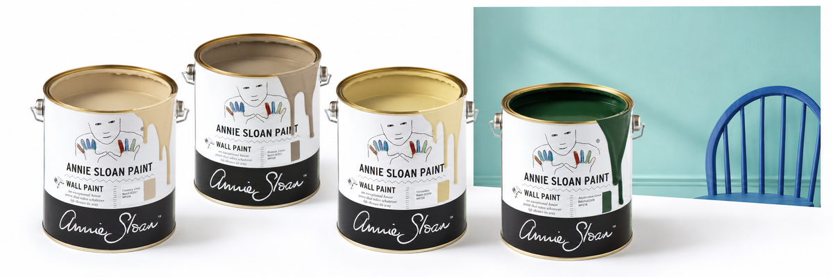 Annie Sloan Wall Paint: collage of selected collection products on a white background