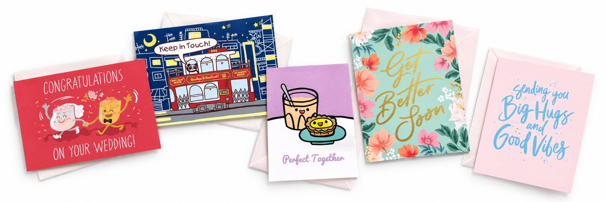 Cards & Stationery: collage of selected collection products on a white background