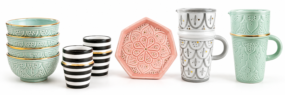 Chabi Chic Moroccan Homewares: collage of selected collection products on a white background