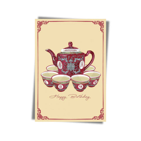 " Happy Birthday Teacups " Greeting Card