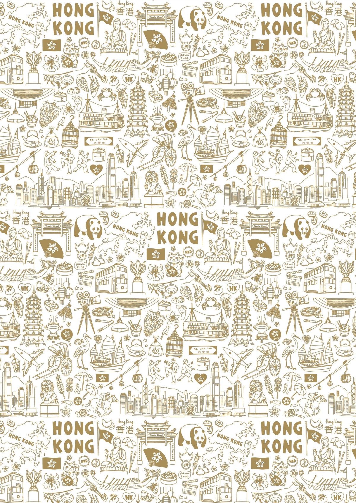 Hong Kong Gift Wrapping Paper - Gold - Thorn and Burrow