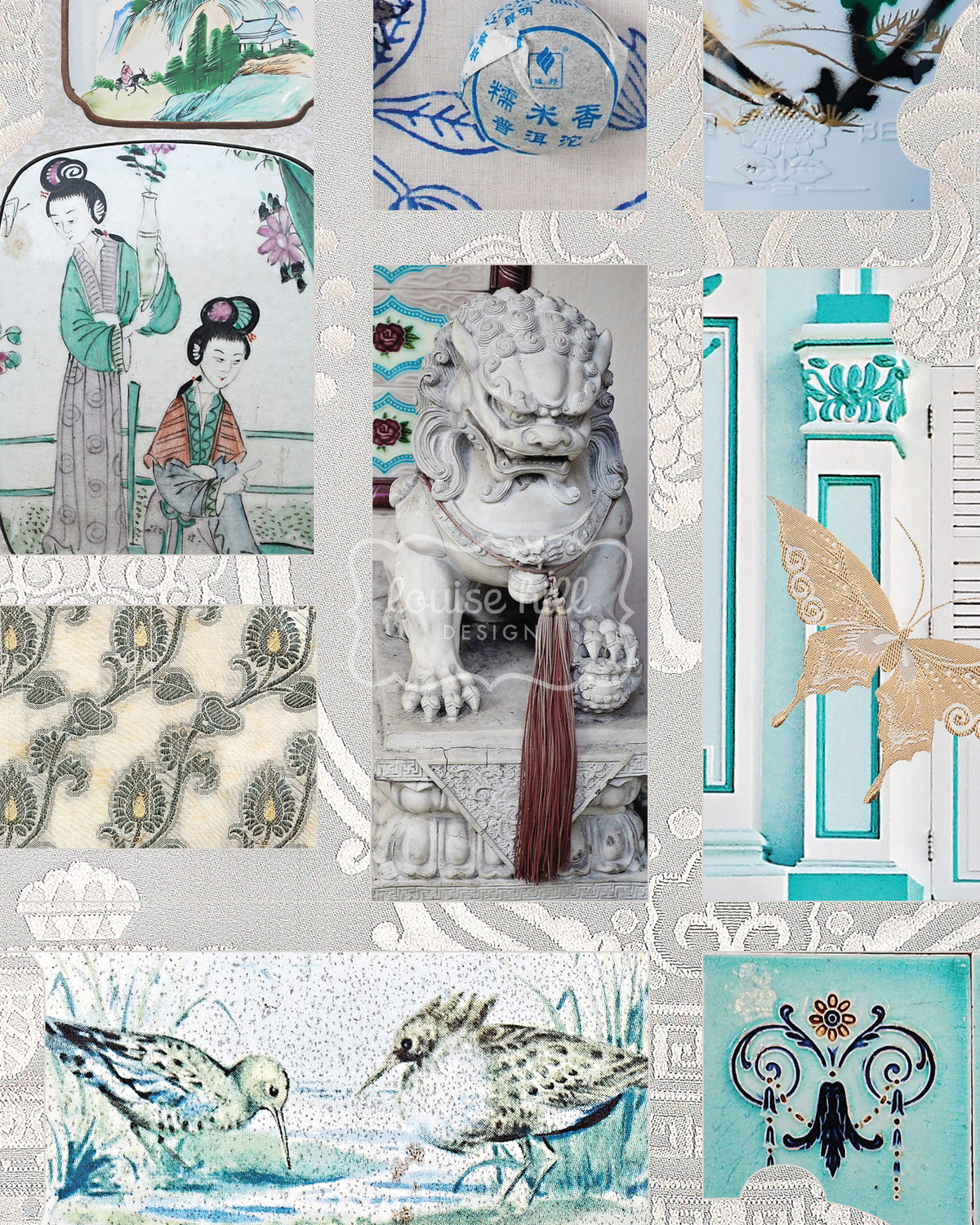 Detail view of Chinoiserie In Aquamarine & Powder Blues Limited Edition Artwork