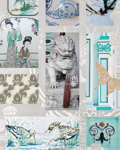 Detail view of Chinoiserie In Aquamarine & Powder Blues Limited Edition Artwork